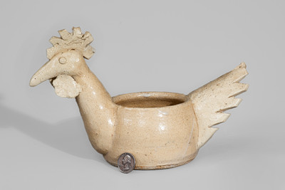 Glazed Stoneware Rooster Bowl, probably Arie Meaders, Cleveland, GA, c1956-69