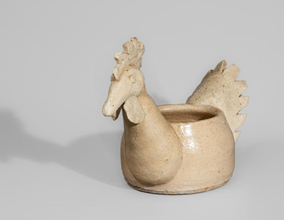 Glazed Stoneware Rooster Bowl, probably Arie Meaders, Cleveland, GA, c1956-69