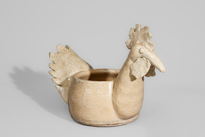 Glazed Stoneware Rooster Bowl, probably Arie Meaders, Cleveland, GA, c1956-69