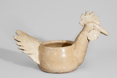 Glazed Stoneware Rooster Bowl, probably Arie Meaders, Cleveland, GA, c1956-69
