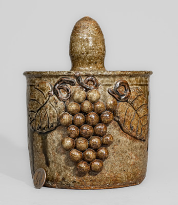 Scarce Early-Period "Lm" (Lanier Meaders) Alkaline-Glazed Stoneware Lidded Jar w/ Grapes Motif