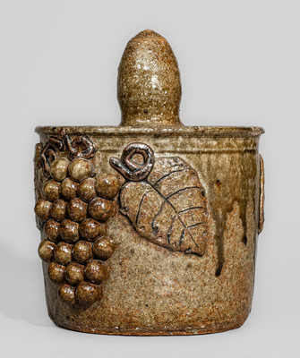 Scarce Early-Period "Lm" (Lanier Meaders) Alkaline-Glazed Stoneware Lidded Jar w/ Grapes Motif