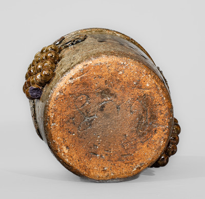 Scarce Early-Period "Lm" (Lanier Meaders) Alkaline-Glazed Stoneware Lidded Jar w/ Grapes Motif