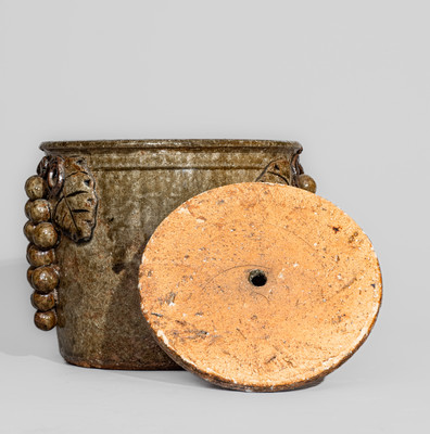 Scarce Early-Period "Lm" (Lanier Meaders) Alkaline-Glazed Stoneware Lidded Jar w/ Grapes Motif