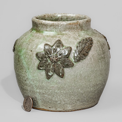 "AM" (Arie Meaders, Cleveland, GA) Stoneware Jar w/ Applied Floral Decoration