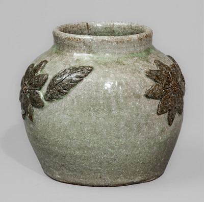 "AM" (Arie Meaders, Cleveland, GA) Stoneware Jar w/ Applied Floral Decoration
