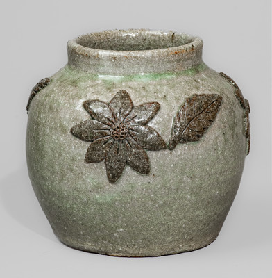 "AM" (Arie Meaders, Cleveland, GA) Stoneware Jar w/ Applied Floral Decoration