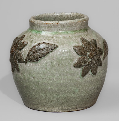 "AM" (Arie Meaders, Cleveland, GA) Stoneware Jar w/ Applied Floral Decoration