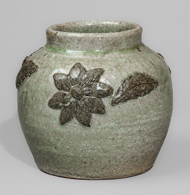 "AM" (Arie Meaders, Cleveland, GA) Stoneware Jar w/ Applied Floral Decoration