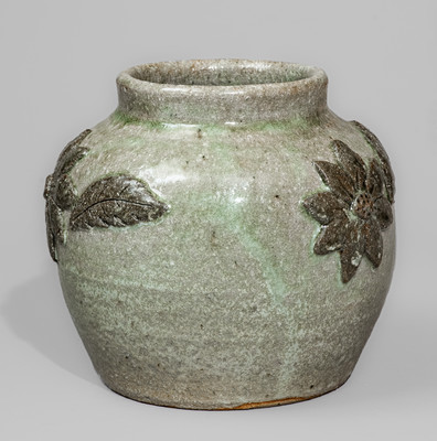 "AM" (Arie Meaders, Cleveland, GA) Stoneware Jar w/ Applied Floral Decoration