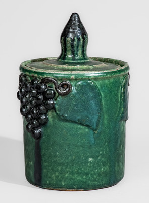 Meaders Family Stoneware Lidded Jar w/ Grapes Motif, Cheever, Arie, or Lanier Meaders, c1960s