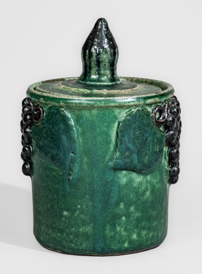 Meaders Family Stoneware Lidded Jar w/ Grapes Motif, Cheever, Arie, or Lanier Meaders, c1960s