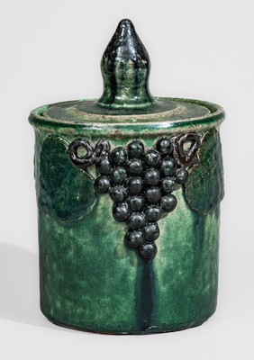 Meaders Family Stoneware Lidded Jar w/ Grapes Motif, Cheever, Arie, or Lanier Meaders, c1960s