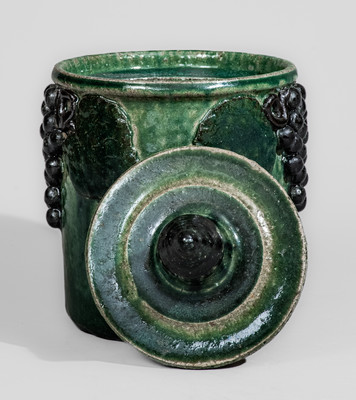 Meaders Family Stoneware Lidded Jar w/ Grapes Motif, Cheever, Arie, or Lanier Meaders, c1960s