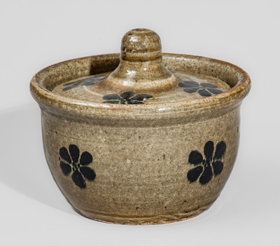 Unusual "L.M." (Lanier Meaders) Early-Period Alkaline-Glazed Lidded Stoneware Sugar Bowl