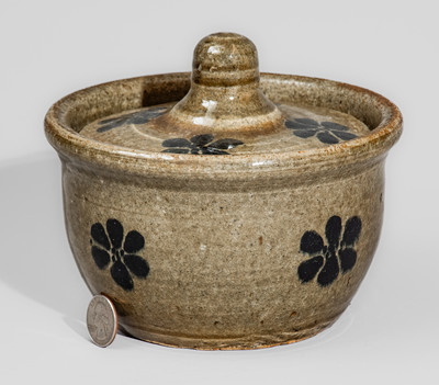 Unusual "L.M." (Lanier Meaders) Early-Period Alkaline-Glazed Lidded Stoneware Sugar Bowl