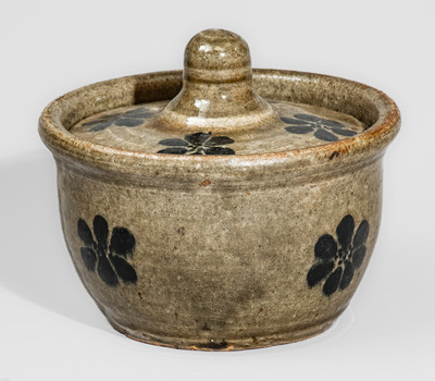 Unusual "L.M." (Lanier Meaders) Early-Period Alkaline-Glazed Lidded Stoneware Sugar Bowl