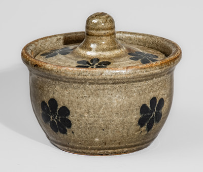 Unusual "L.M." (Lanier Meaders) Early-Period Alkaline-Glazed Lidded Stoneware Sugar Bowl