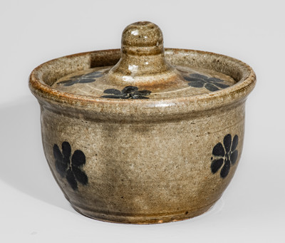 Unusual "L.M." (Lanier Meaders) Early-Period Alkaline-Glazed Lidded Stoneware Sugar Bowl