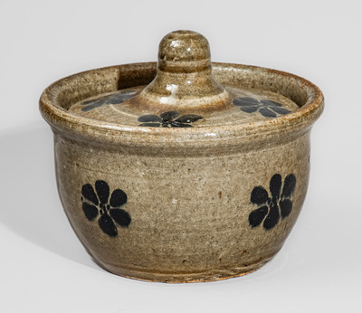 Unusual "L.M." (Lanier Meaders) Early-Period Alkaline-Glazed Lidded Stoneware Sugar Bowl