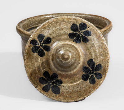 Unusual "L.M." (Lanier Meaders) Early-Period Alkaline-Glazed Lidded Stoneware Sugar Bowl