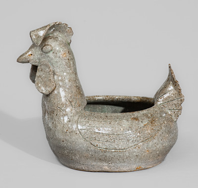 Alkaline-Glazed Stoneware Rooster Bowl attrib. Arie Meaders, c1956-59