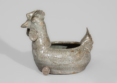 Alkaline-Glazed Stoneware Rooster Bowl attrib. Arie Meaders, c1956-59