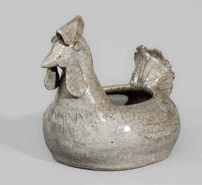 Alkaline-Glazed Stoneware Rooster Bowl attrib. Arie Meaders, c1956-59