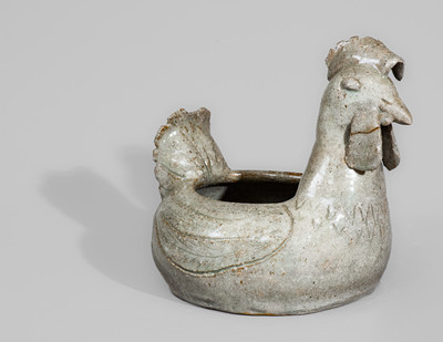 Alkaline-Glazed Stoneware Rooster Bowl attrib. Arie Meaders, c1956-59