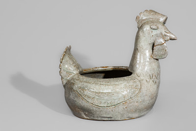Alkaline-Glazed Stoneware Rooster Bowl attrib. Arie Meaders, c1956-59