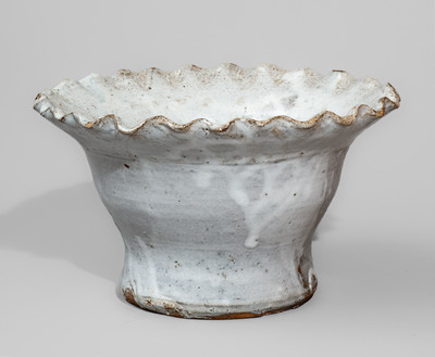 Glazed Stoneware Fluted Pot attrib. Cheever Meaders, "C M / 1956" in Ink