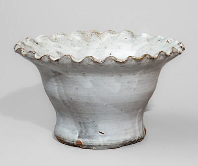 Glazed Stoneware Fluted Pot attrib. Cheever Meaders, "C M / 1956" in Ink
