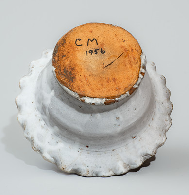 Glazed Stoneware Fluted Pot attrib. Cheever Meaders, "C M / 1956" in Ink