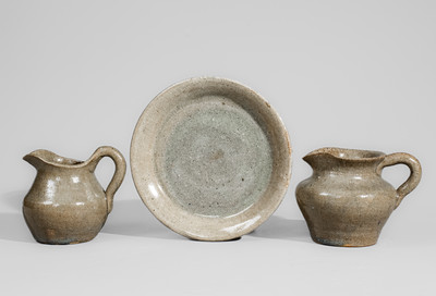 Three Alkaline-Glazed Stoneware Articles, probably Arie or Cheever Meaders, Cleveland, GA, c1950s-60s