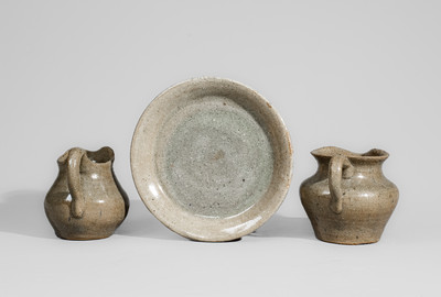 Three Alkaline-Glazed Stoneware Articles, probably Arie or Cheever Meaders, Cleveland, GA, c1950s-60s