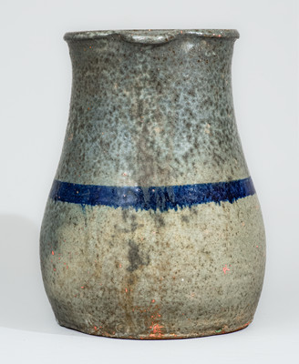 Alkaline-Glazed Stoneware Pitcher with Cobalt Stripe, attrib. Cheever Meaders