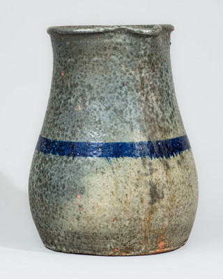 Alkaline-Glazed Stoneware Pitcher with Cobalt Stripe, attrib. Cheever Meaders