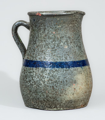Alkaline-Glazed Stoneware Pitcher with Cobalt Stripe, attrib. Cheever Meaders
