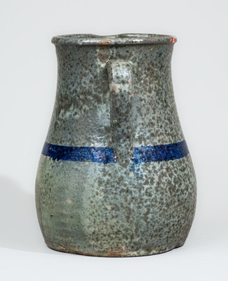 Alkaline-Glazed Stoneware Pitcher with Cobalt Stripe, attrib. Cheever Meaders
