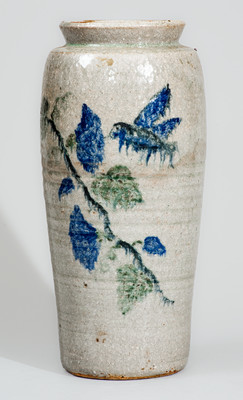 Rare "Lanier Meaders," Cleveland, GA Stoneware Vase w/ Three-Color-Slip Hummingbird Decoration, c1960s