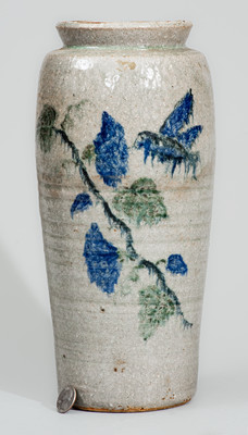 Rare "Lanier Meaders," Cleveland, GA Stoneware Vase w/ Three-Color-Slip Hummingbird Decoration, c1960s