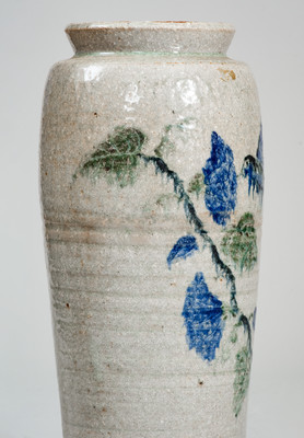 Rare "Lanier Meaders," Cleveland, GA Stoneware Vase w/ Three-Color-Slip Hummingbird Decoration, c1960s