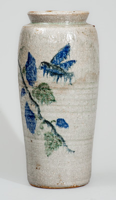 Rare "Lanier Meaders," Cleveland, GA Stoneware Vase w/ Three-Color-Slip Hummingbird Decoration, c1960s