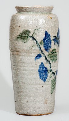 Rare "Lanier Meaders," Cleveland, GA Stoneware Vase w/ Three-Color-Slip Hummingbird Decoration, c1960s