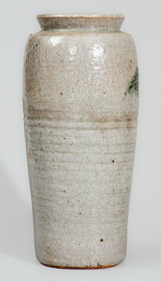 Rare "Lanier Meaders," Cleveland, GA Stoneware Vase w/ Three-Color-Slip Hummingbird Decoration, c1960s