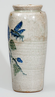 Rare "Lanier Meaders," Cleveland, GA Stoneware Vase w/ Three-Color-Slip Hummingbird Decoration, c1960s