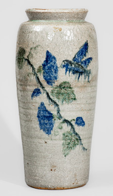 Rare "Lanier Meaders," Cleveland, GA Stoneware Vase w/ Three-Color-Slip Hummingbird Decoration, c1960s