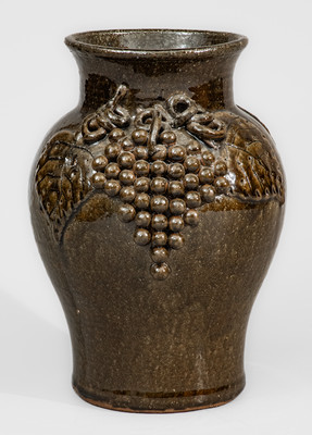 Alkaline-Glazed Stoneware Grapes Vase Signed "Lanier Meaders," c1975