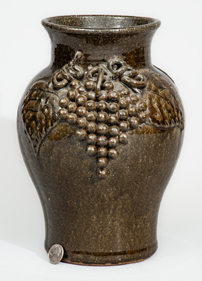 Alkaline-Glazed Stoneware Grapes Vase Signed "Lanier Meaders," c1975