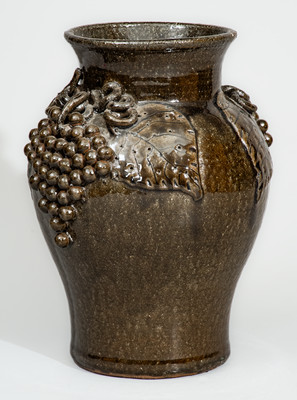 Alkaline-Glazed Stoneware Grapes Vase Signed "Lanier Meaders," c1975